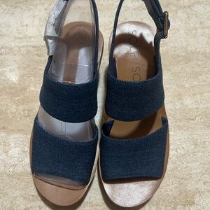 Sole Society Navy Denim Two-Band Slingback Sandals